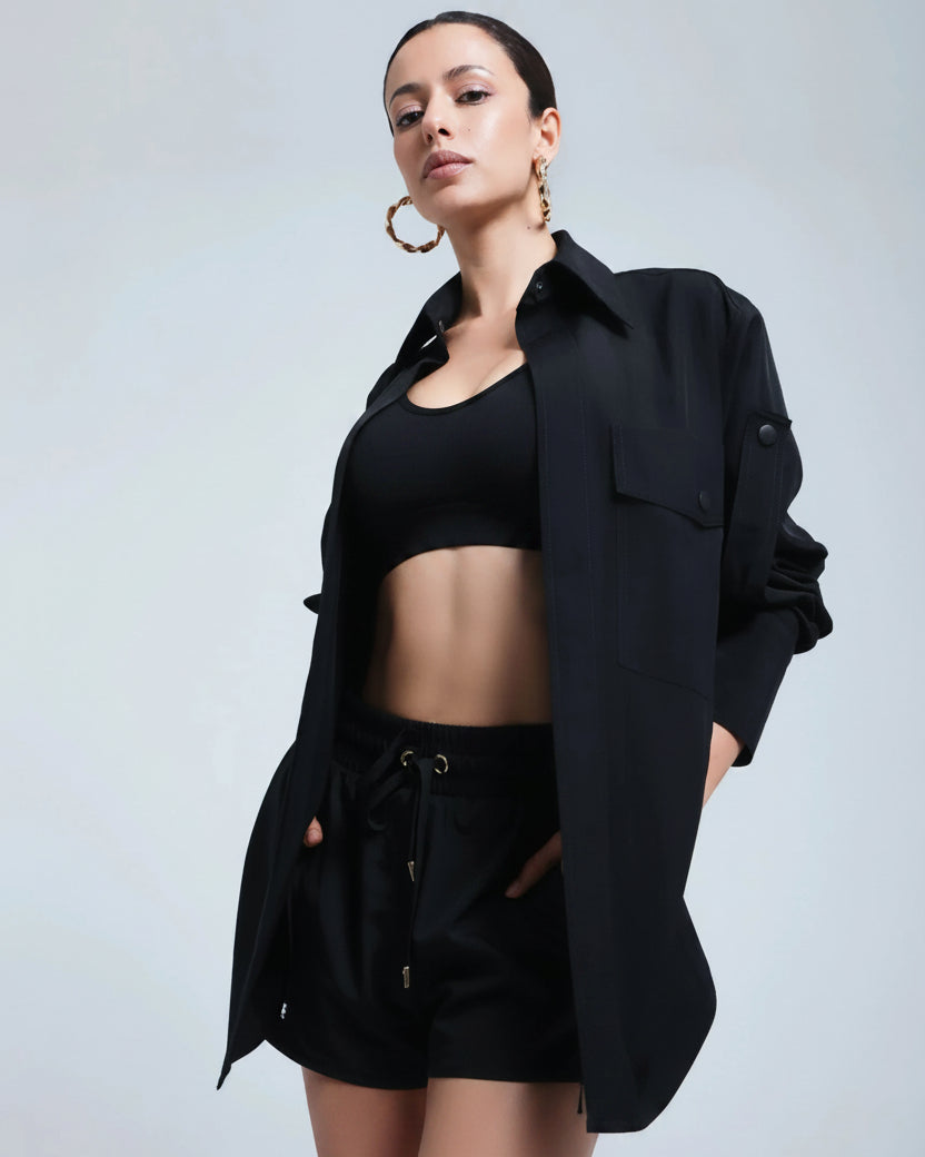 Lightweight oversized shirt styled for layering or solo wear