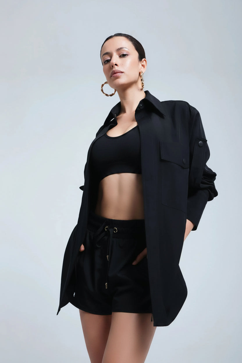 Lightweight oversized shirt styled for layering or solo wear