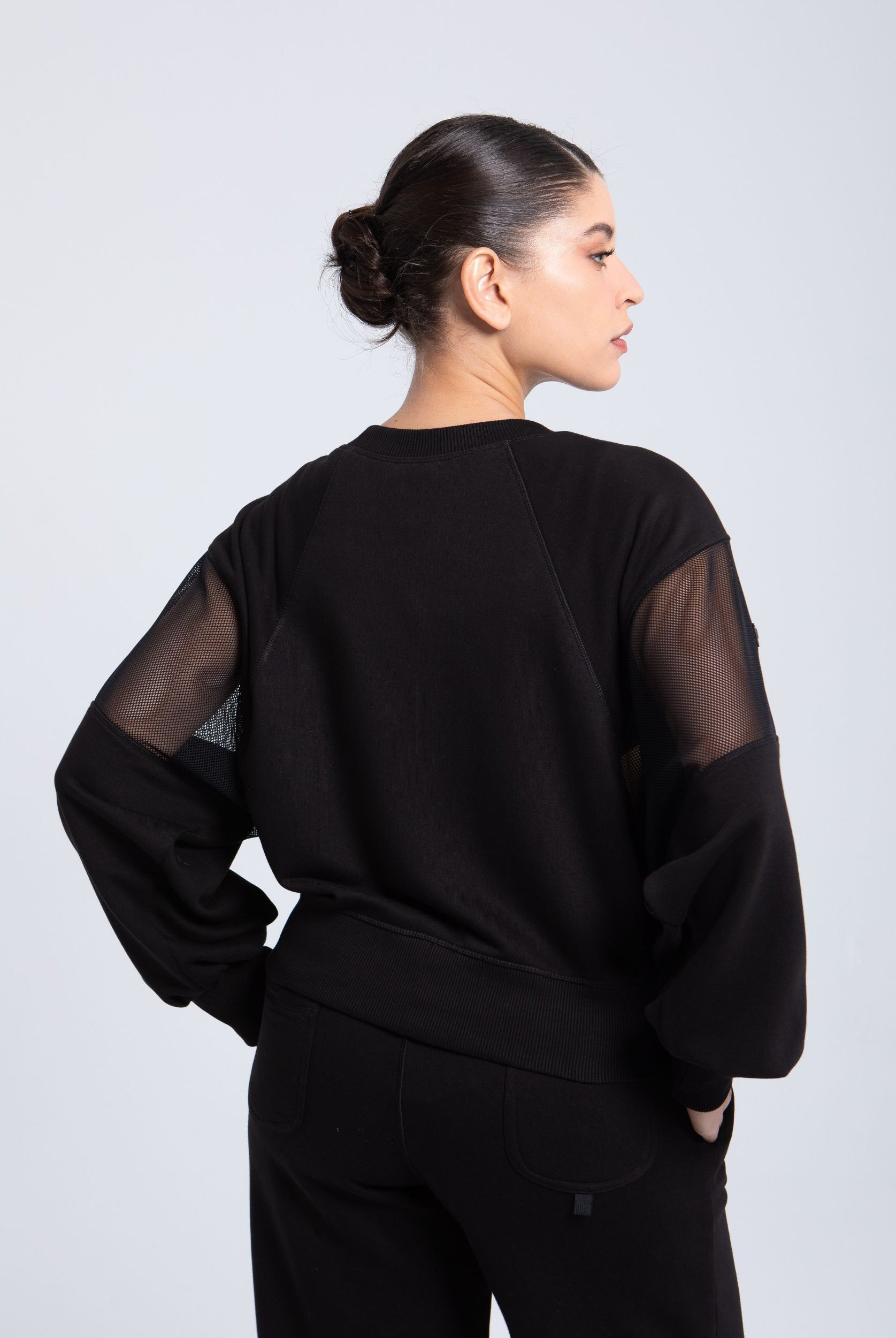 Back view oversized mesh sweatshirt black