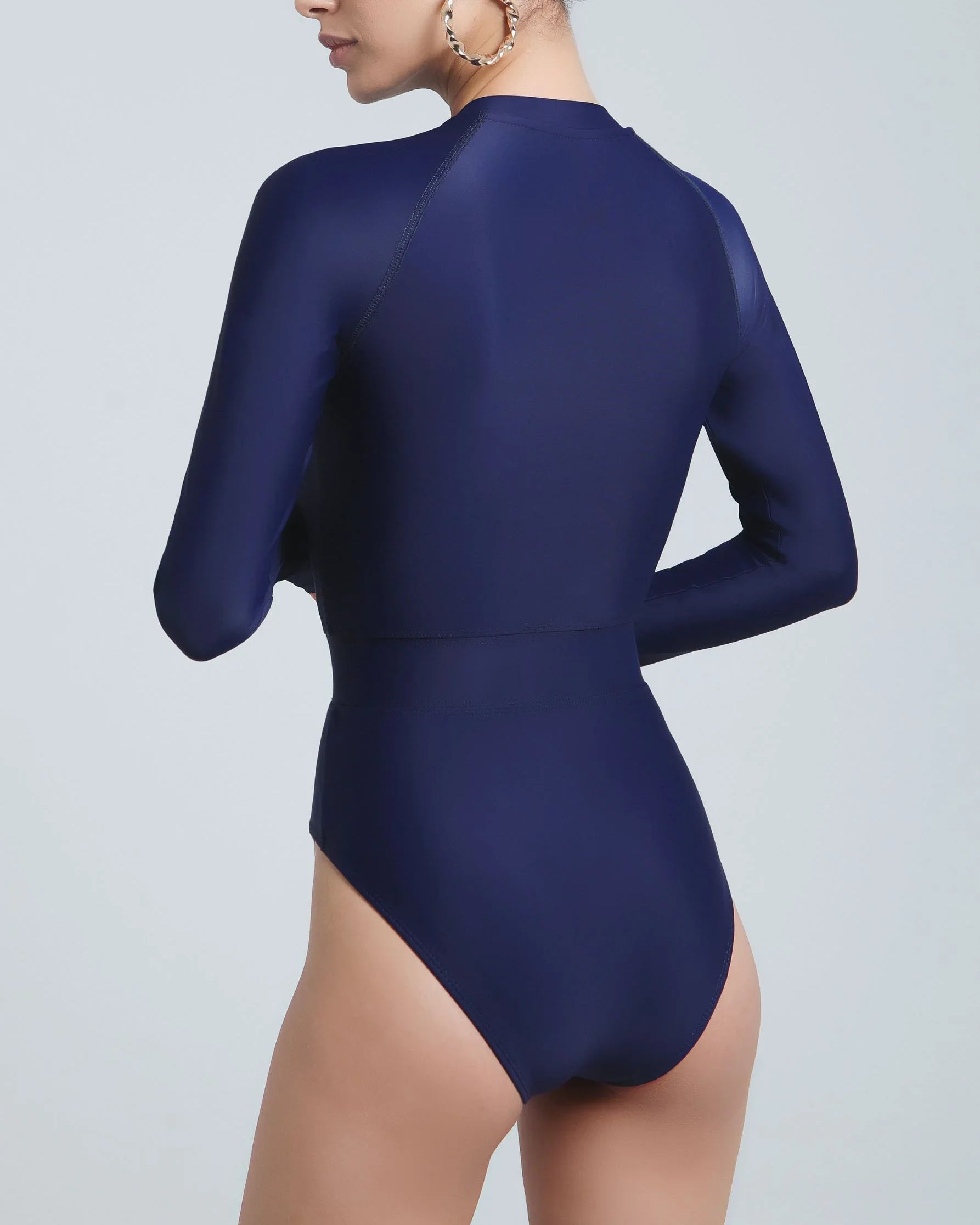 UV-protected one-piece swimwear with thumb holes and sleek design