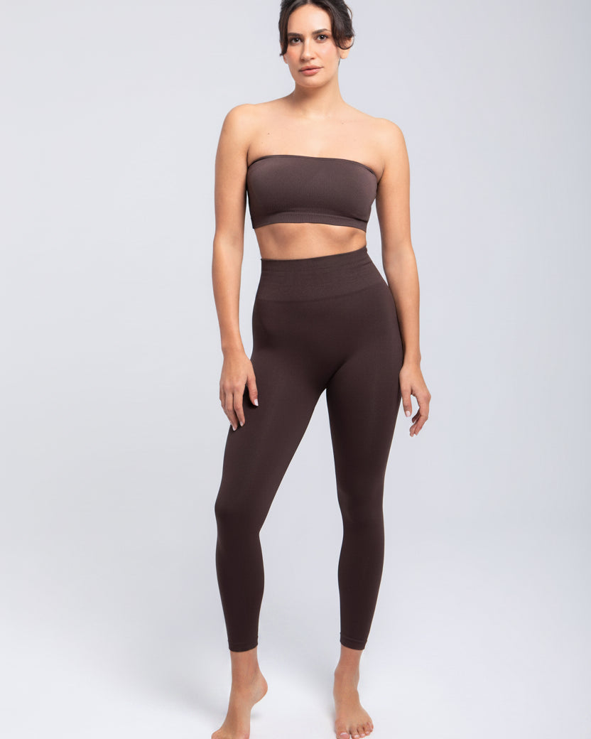 Model wearing black Second Skin sculpt push-up bandeau bra front full body view