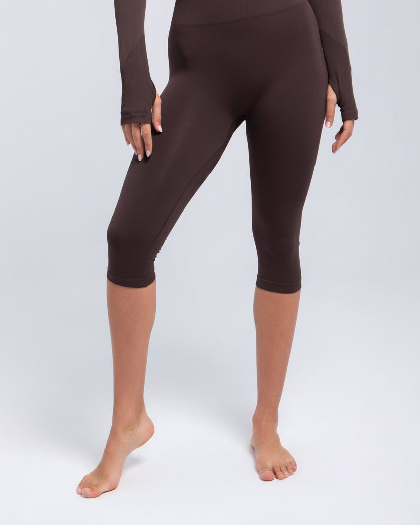Espresso seamless high-waist capri leggings front view with sculpting waistband