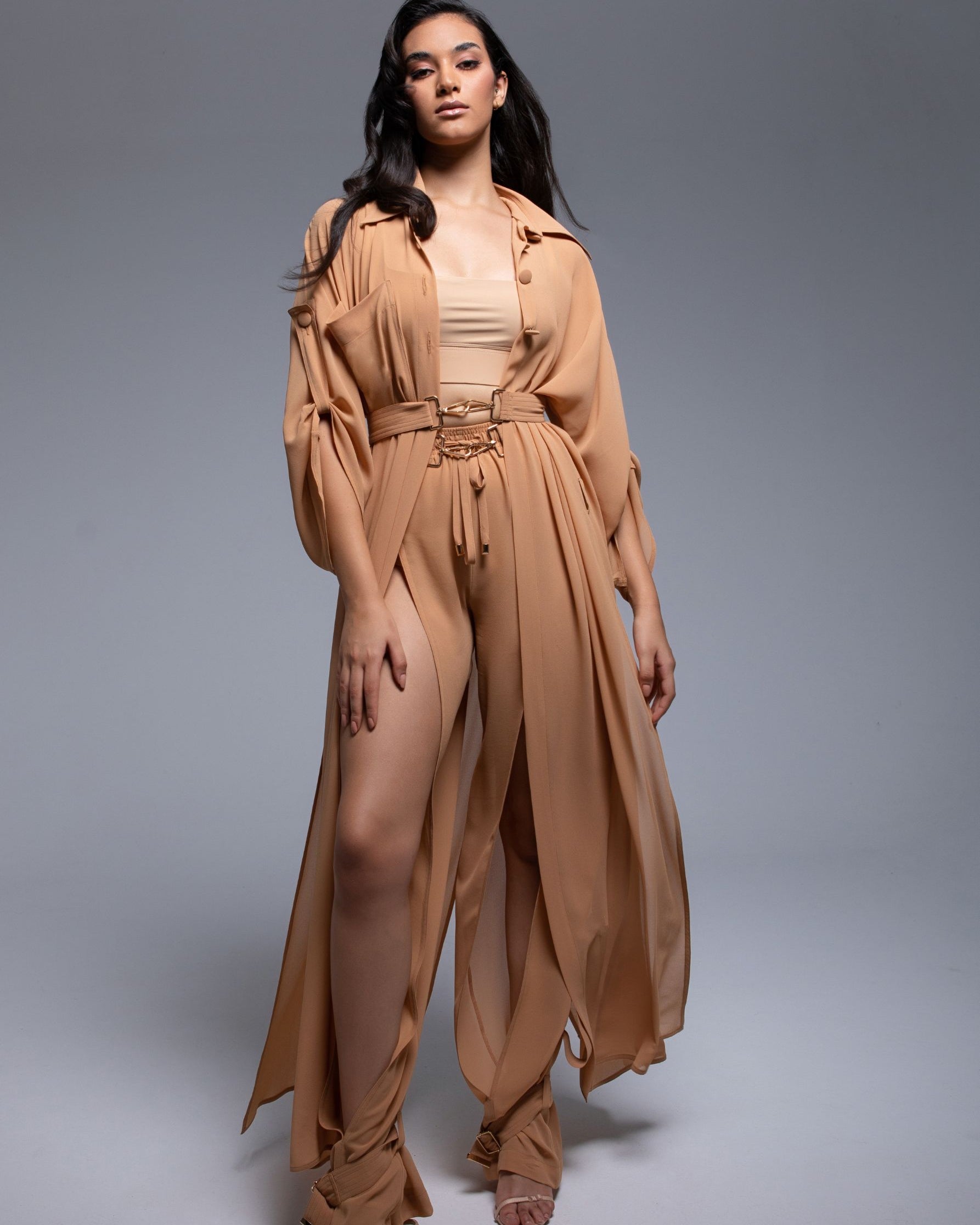 Sheer Cargo Pants with adjustable waist and ankle belts for customizable fit