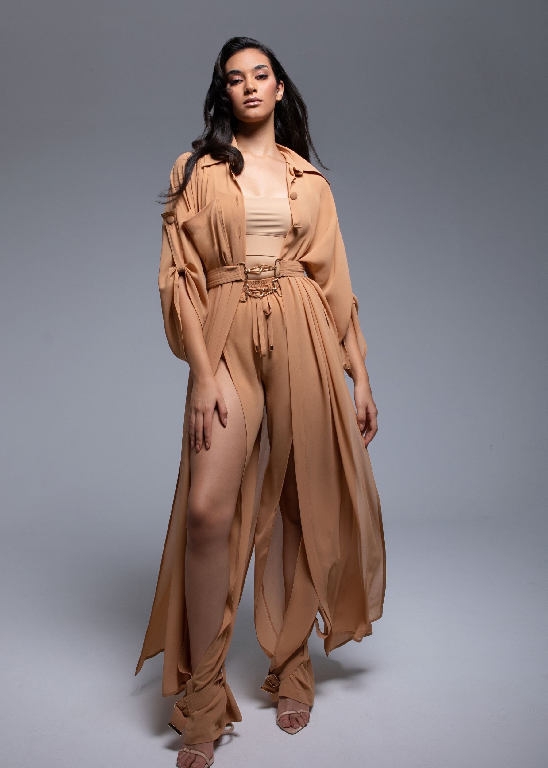 Sheer Cargo Pants with adjustable waist and ankle belts for customizable fit