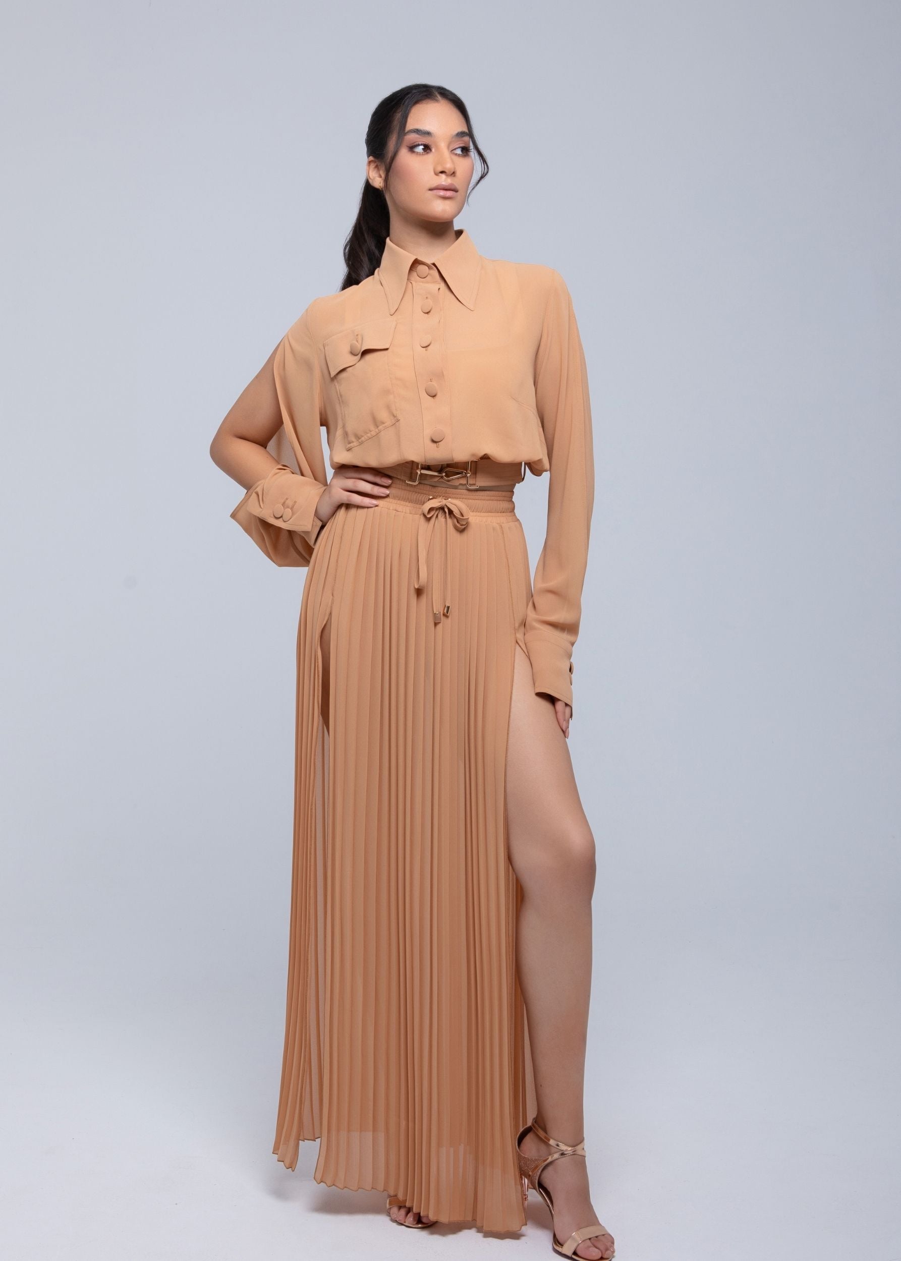 Sheer maxi skirt with lightweight muslin fabric and double side slits