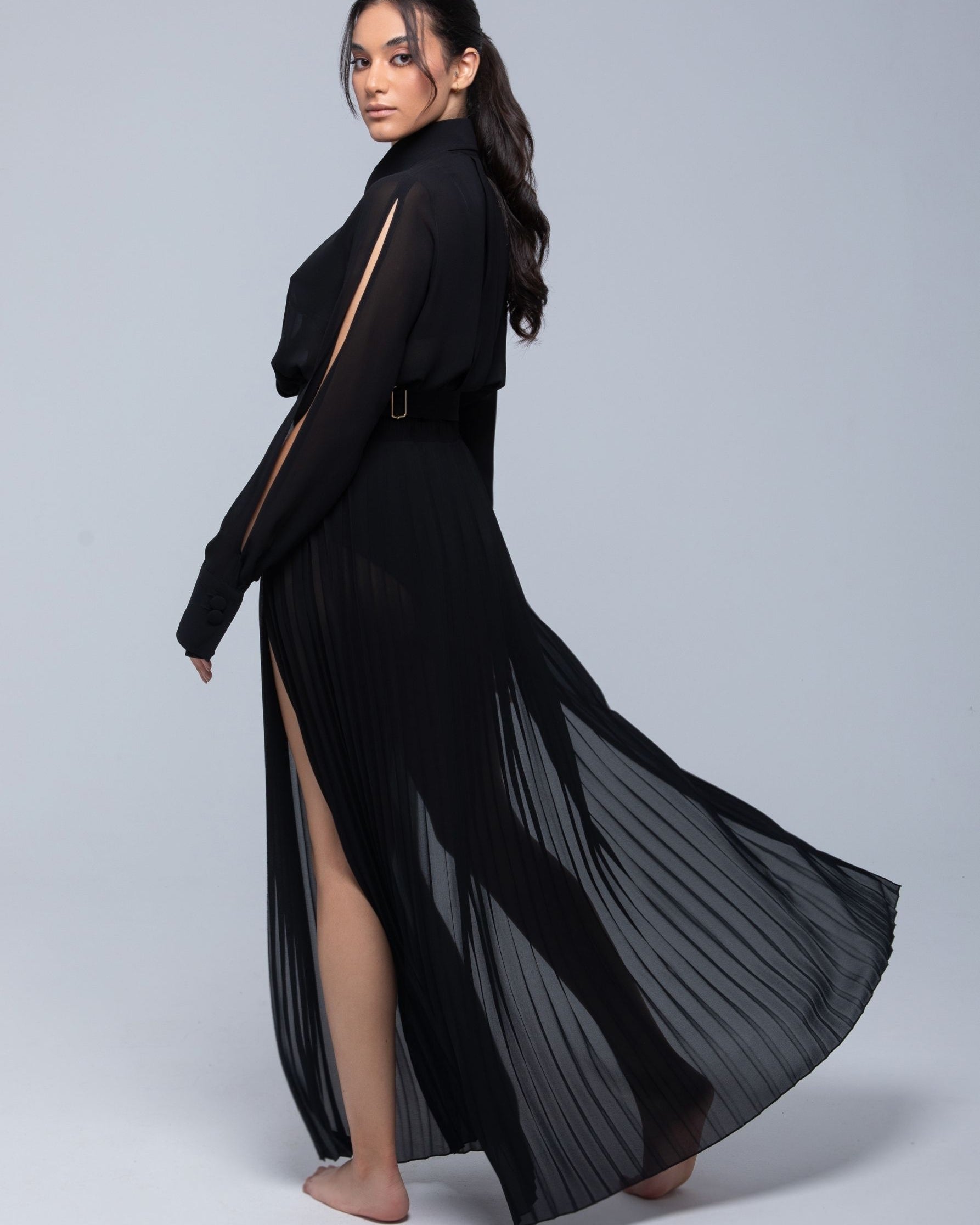 Sheer maxi skirt with lightweight muslin fabric and double side slits