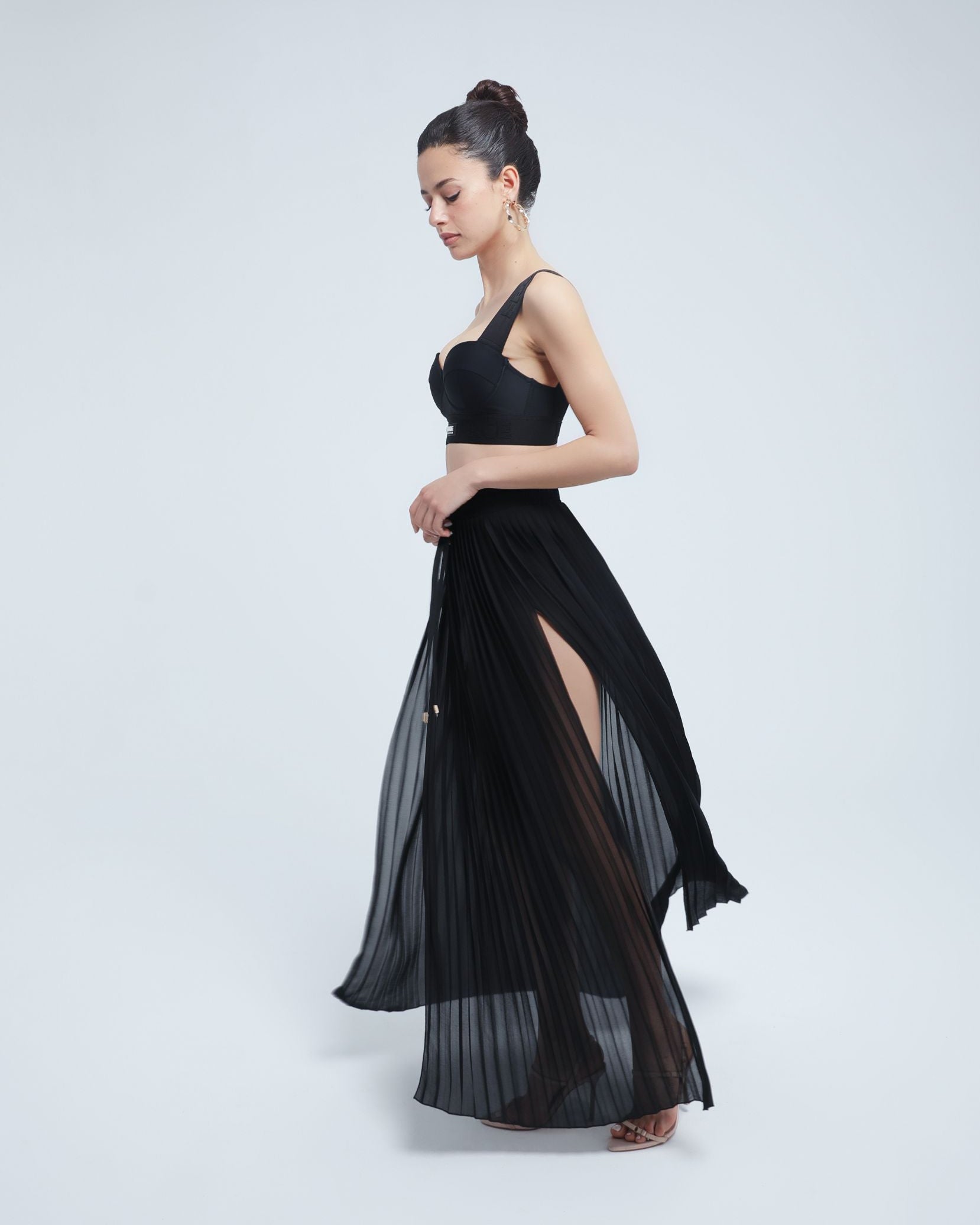 Sheer maxi skirt with lightweight muslin fabric and double side slits