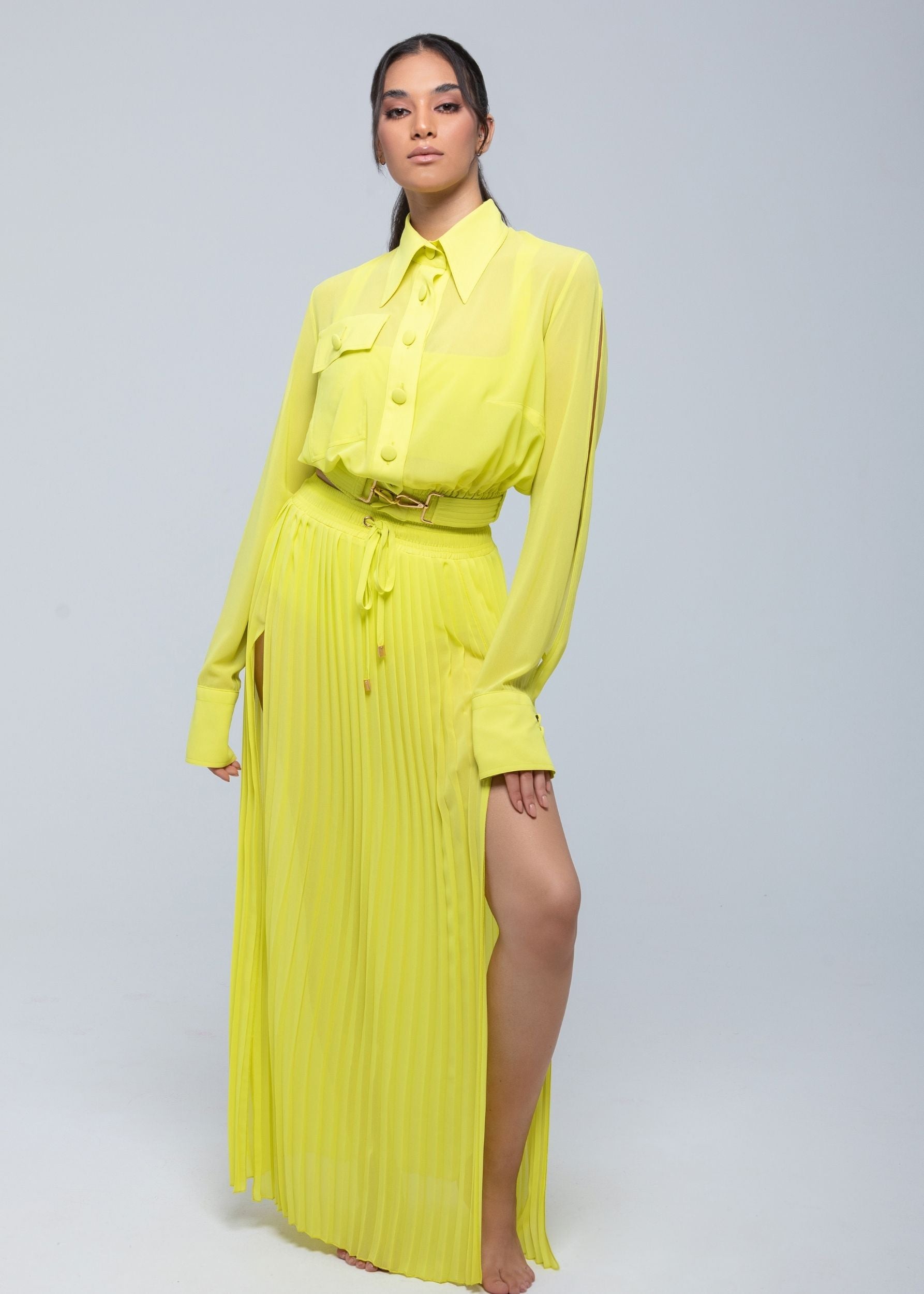 Sheer maxi skirt with lightweight muslin fabric and double side slits