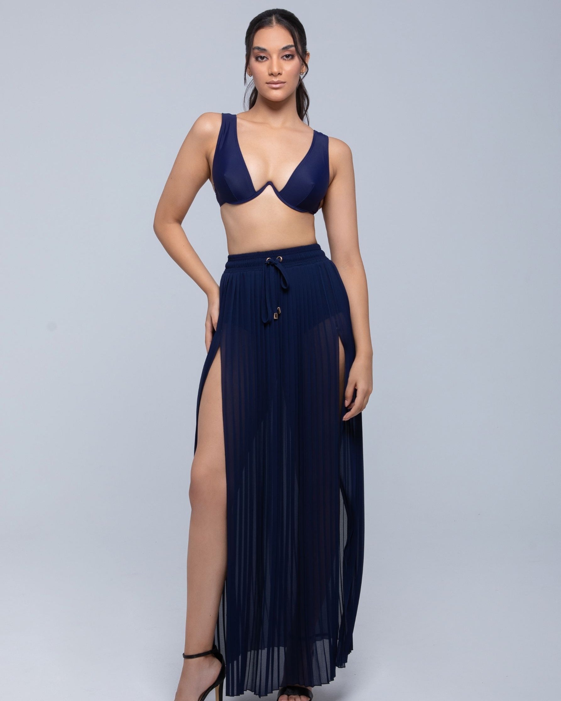 Sheer maxi skirt with lightweight muslin fabric and double side slits
