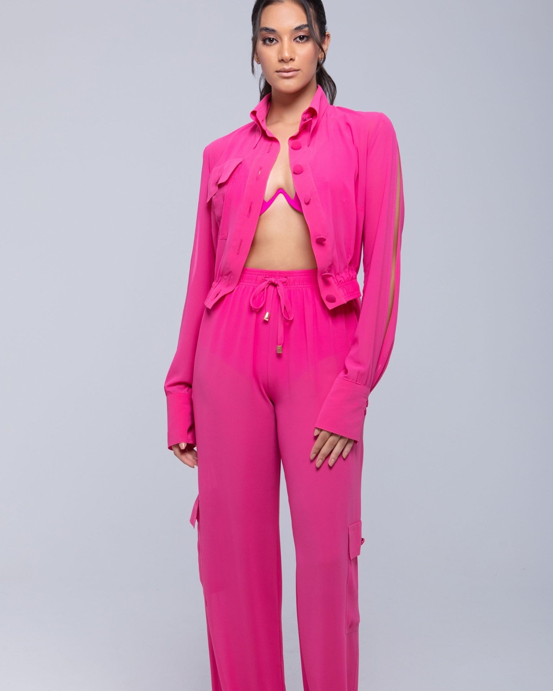 Lightweight sheer pants styled as swimwear cover-up for summer nights