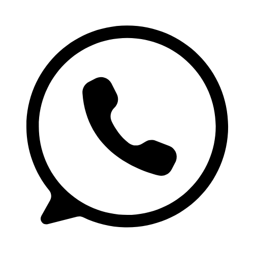 Black phone icon in a speech bubble on a white background
