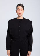 Elite snap-front structure jacket black front view with structured shoulders