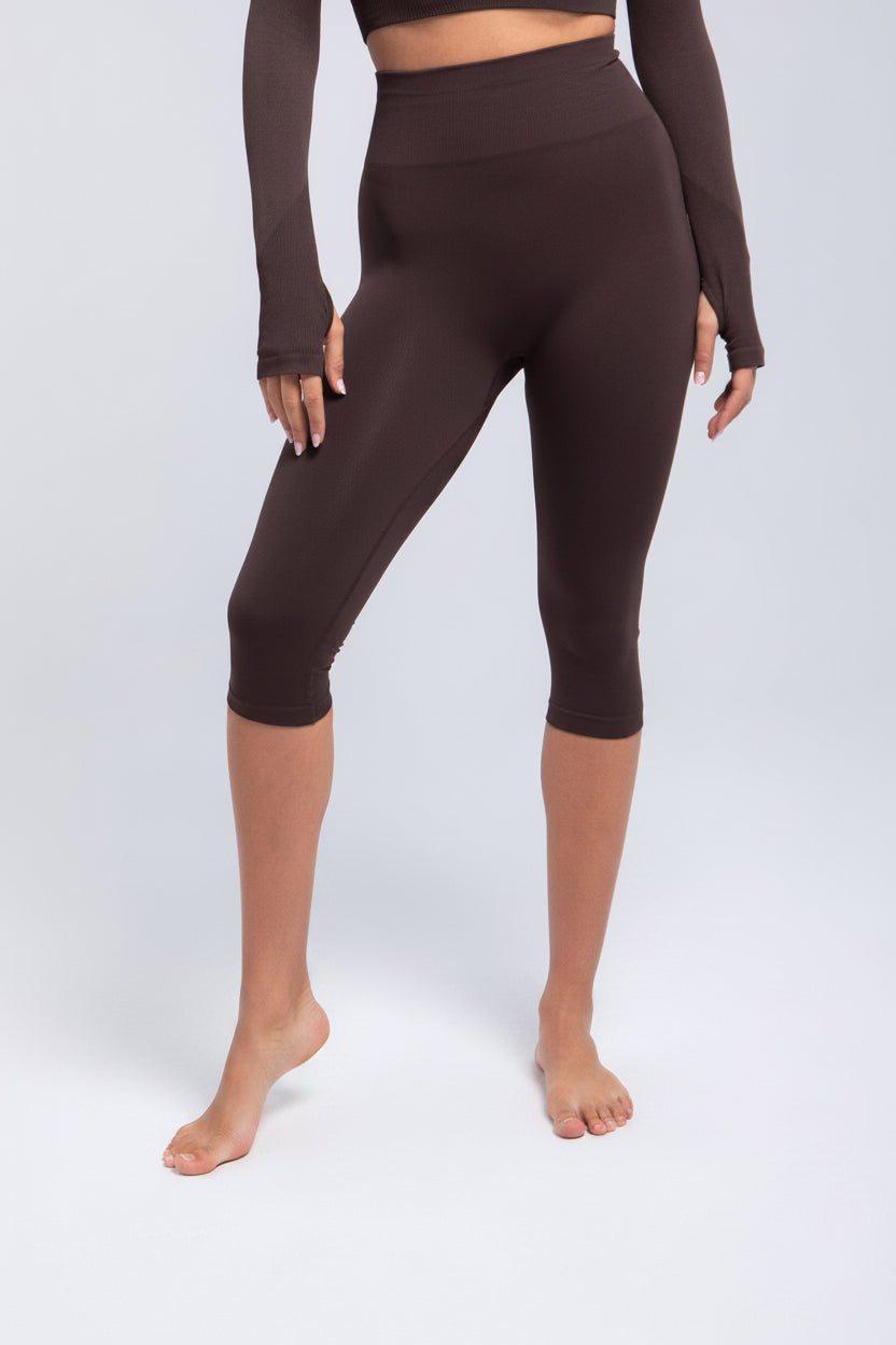 Espresso seamless high-waist capri leggings front view with sculpting waistband