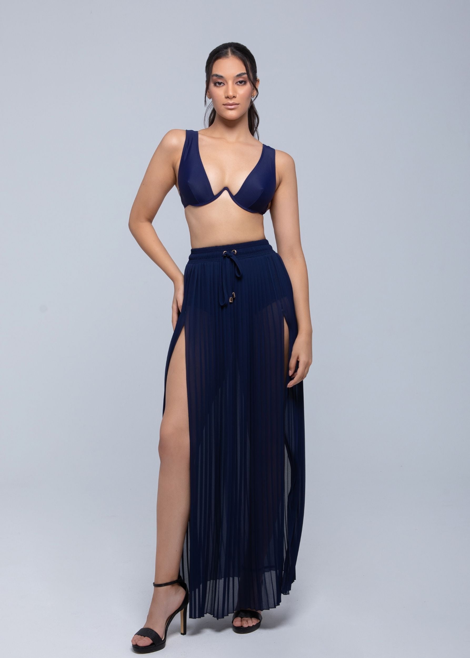 Sheer maxi skirt with lightweight muslin fabric and double side slits