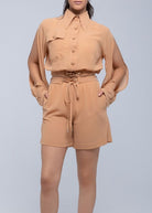 Sheer lightweight shorts with removable gold-detailed belt and pockets